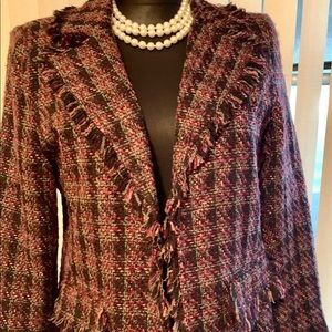 French Coco Style Tweed Jacket in Pink & Burgundy Tweed.  Size 8 Investments.